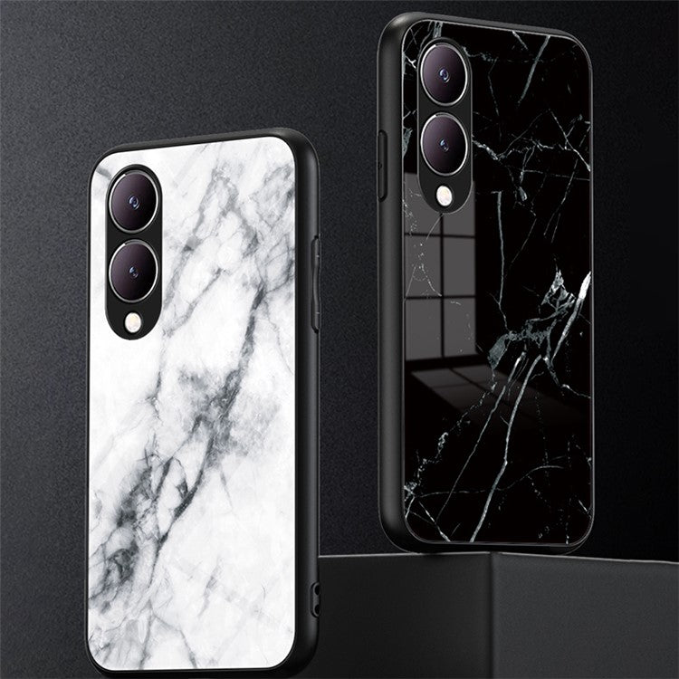 For vivo Y17s 4G Cover Marble Pattern Tempered Glass+PC+TPU Anti-scratch Phone Case - Blood Red Marble