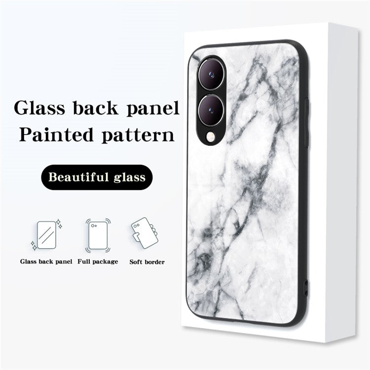 For vivo Y17s 4G Cover Marble Pattern Tempered Glass+PC+TPU Anti-scratch Phone Case - Blood Red Marble