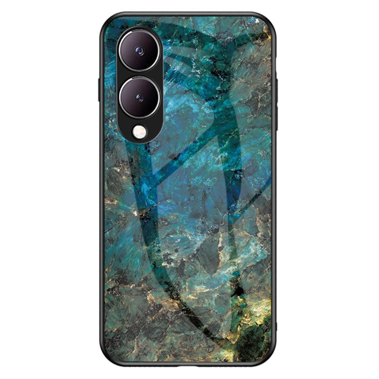 For vivo Y17s 4G Cover Marble Pattern Tempered Glass+PC+TPU Anti-scratch Phone Case - Emerald Marble