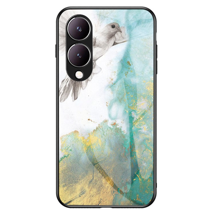 For vivo Y17s 4G Cover Marble Pattern Tempered Glass+PC+TPU Anti-scratch Phone Case - Flying Pigeon Marble