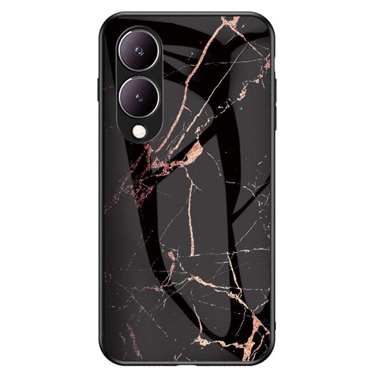 For vivo Y17s 4G Cover Marble Pattern Tempered Glass+PC+TPU Anti-scratch Phone Case - Gold Black Marble