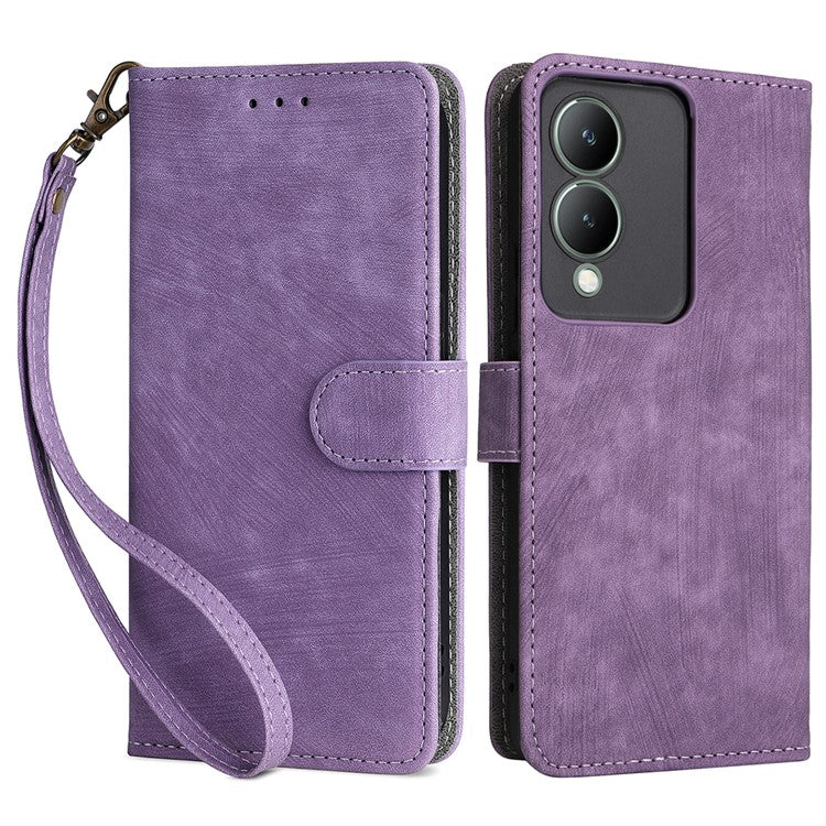 For vivo Y17s 4G / Y33t (2023) V2317A Case Bump Proof RFID Blocking Phone Cover with Strap - Purple