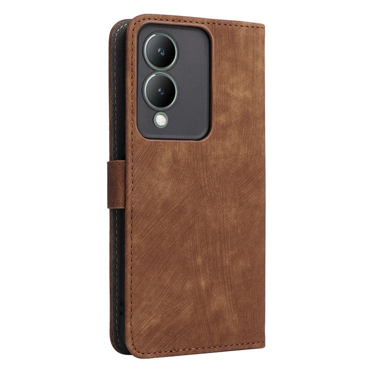 For vivo Y17s 4G / Y33t (2023) V2317A Case Bump Proof RFID Blocking Phone Cover with Strap - Brown