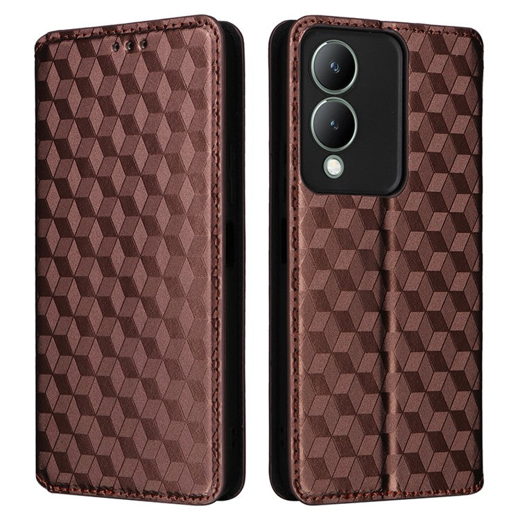 For vivo Y17s 4G / Y33t (2023) V2317A Case Drop Resistant PU Leather Stand Cover - Brown