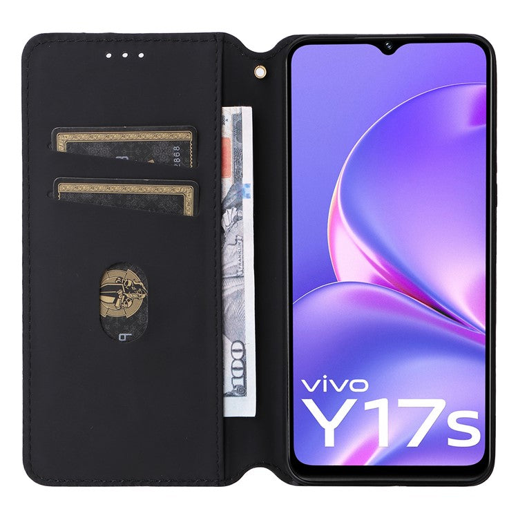 For vivo Y17s 4G / Y33t (2023) V2317A Case Drop Resistant PU Leather Stand Cover - Brown