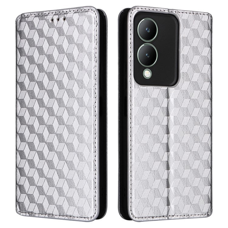 For vivo Y17s 4G / Y33t (2023) V2317A Case Drop Resistant PU Leather Stand Cover - Silver