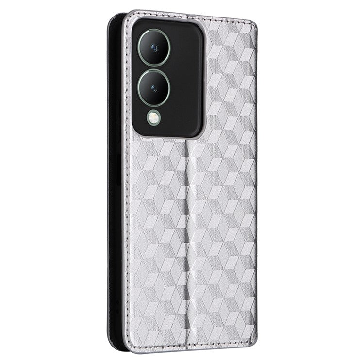 For vivo Y17s 4G / Y33t (2023) V2317A Case Drop Resistant PU Leather Stand Cover - Silver