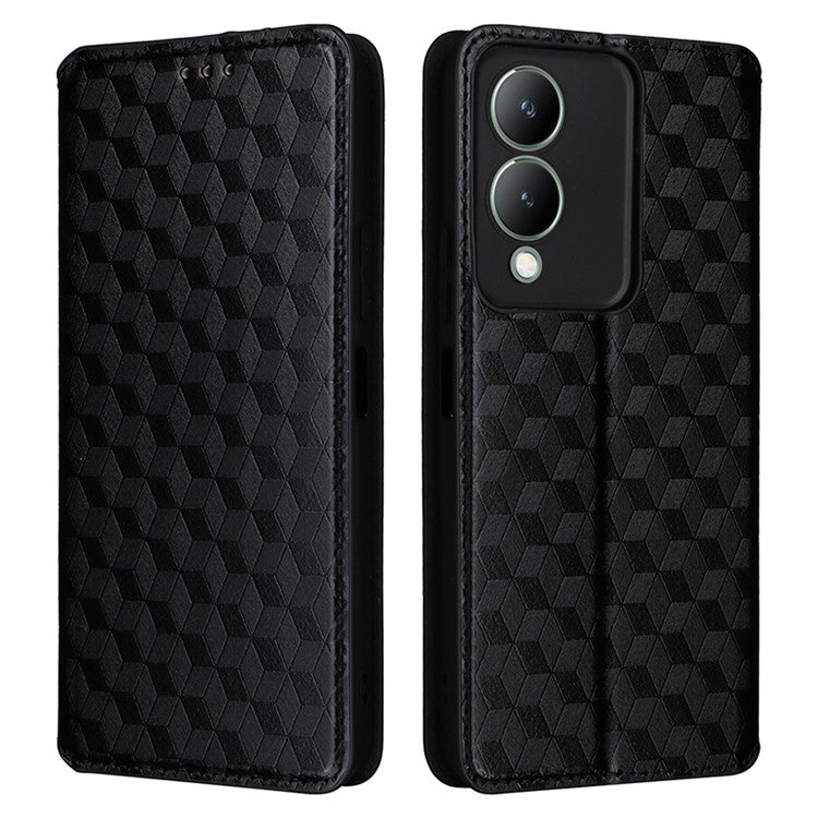 For vivo Y17s 4G / Y33t (2023) V2317A Case Drop Resistant PU Leather Stand Cover - Black