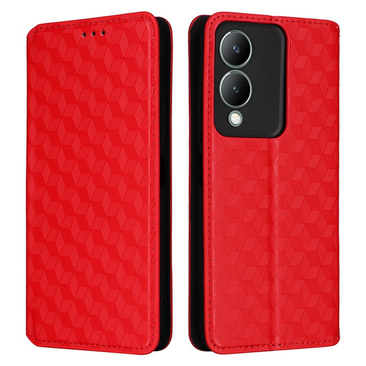 For vivo Y17s 4G / Y33t (2023) V2317A Case Drop Resistant PU Leather Stand Cover - Red