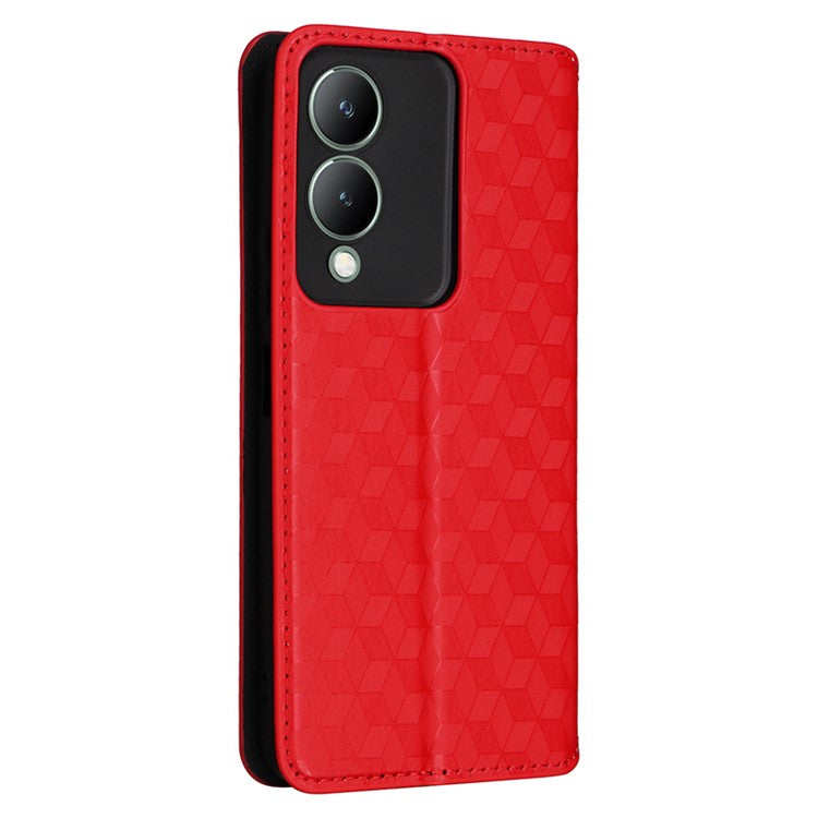 For vivo Y17s 4G / Y33t (2023) V2317A Case Drop Resistant PU Leather Stand Cover - Red