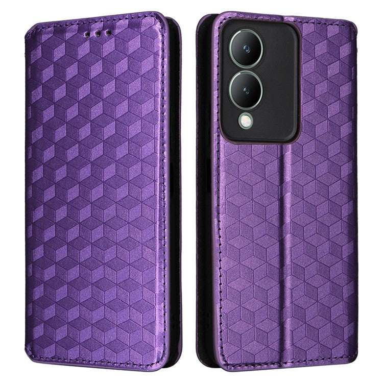 For vivo Y17s 4G / Y33t (2023) V2317A Case Drop Resistant PU Leather Stand Cover - Purple