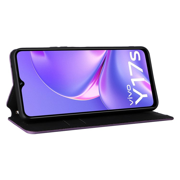 For vivo Y17s 4G / Y33t (2023) V2317A Case Drop Resistant PU Leather Stand Cover - Purple