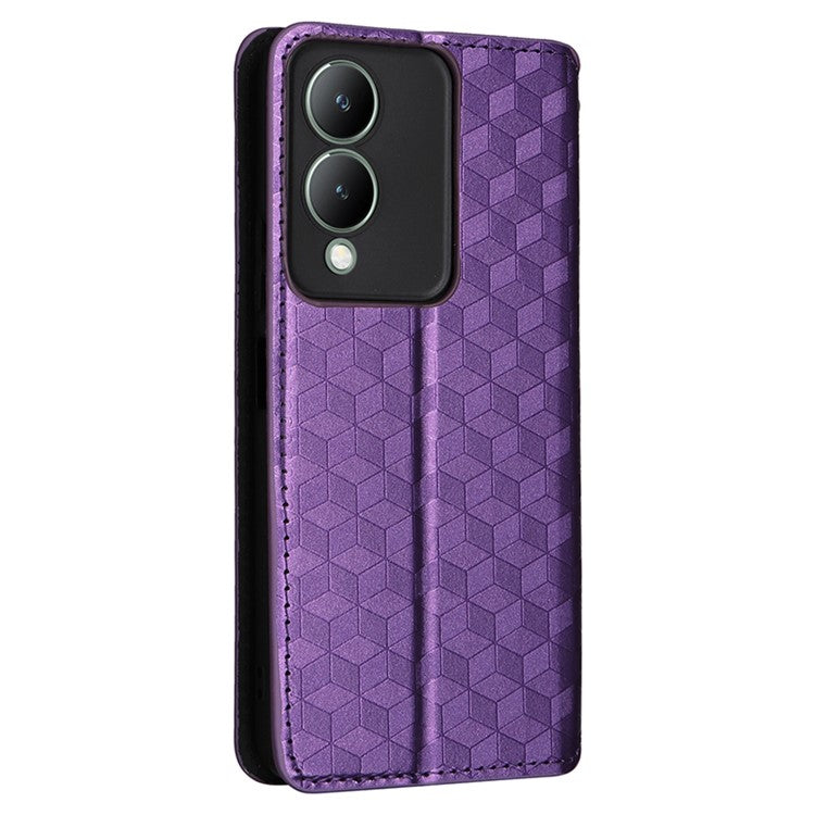 For vivo Y17s 4G / Y33t (2023) V2317A Case Drop Resistant PU Leather Stand Cover - Purple