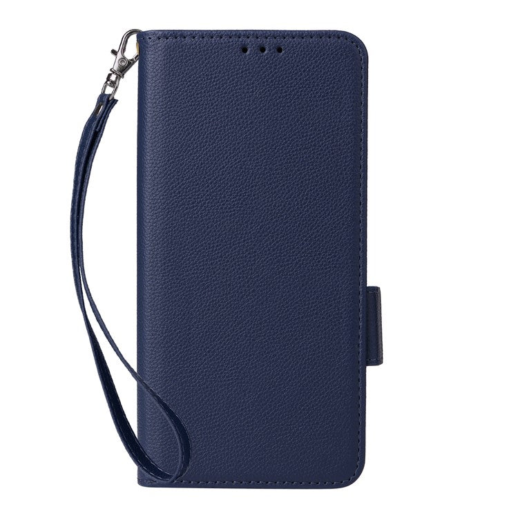 For vivo Y17s 4G / Y33t (2023) V2317A Case Mobile Phone Litchi Texture Leather Cover with Strap - Dark Blue