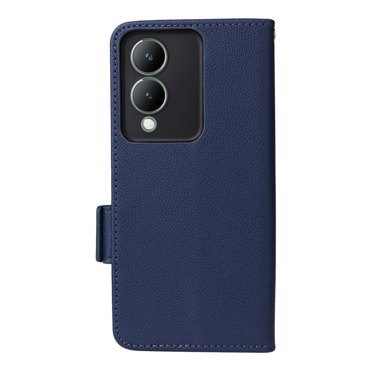 For vivo Y17s 4G / Y33t (2023) V2317A Case Mobile Phone Litchi Texture Leather Cover with Strap - Dark Blue