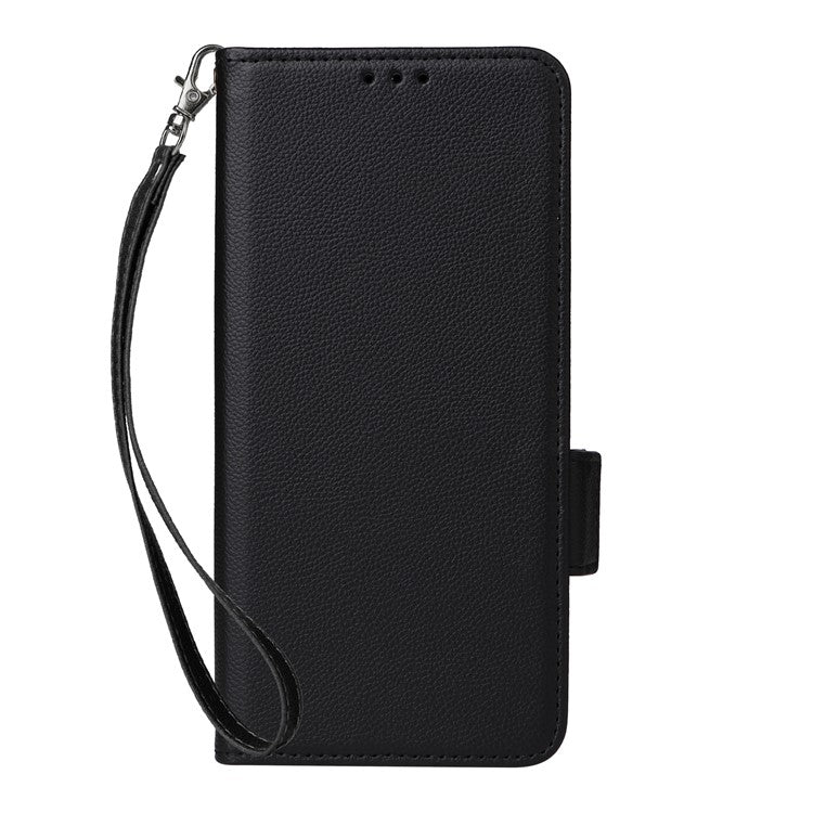 For vivo Y17s 4G / Y33t (2023) V2317A Case Mobile Phone Litchi Texture Leather Cover with Strap - Black