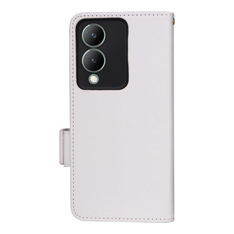 For vivo Y17s 4G / Y33t (2023) V2317A Case Mobile Phone Litchi Texture Leather Cover with Strap - White