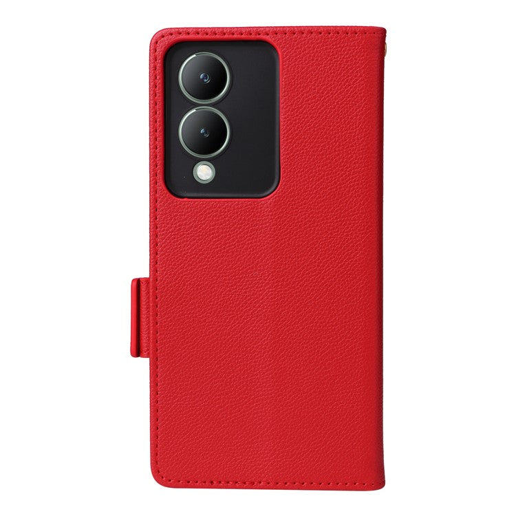 For vivo Y17s 4G / Y33t (2023) V2317A Case Mobile Phone Litchi Texture Leather Cover with Strap - Red