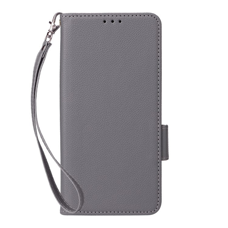 For vivo Y17s 4G / Y33t (2023) V2317A Case Mobile Phone Litchi Texture Leather Cover with Strap - Grey