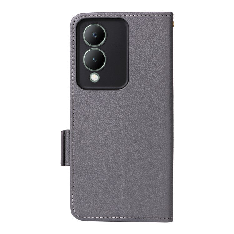 For vivo Y17s 4G / Y33t (2023) V2317A Case Mobile Phone Litchi Texture Leather Cover with Strap - Grey