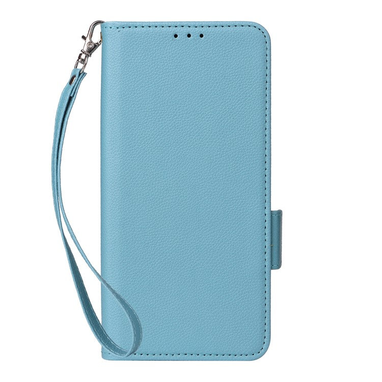 For vivo Y17s 4G / Y33t (2023) V2317A Case Mobile Phone Litchi Texture Leather Cover with Strap - Baby Blue