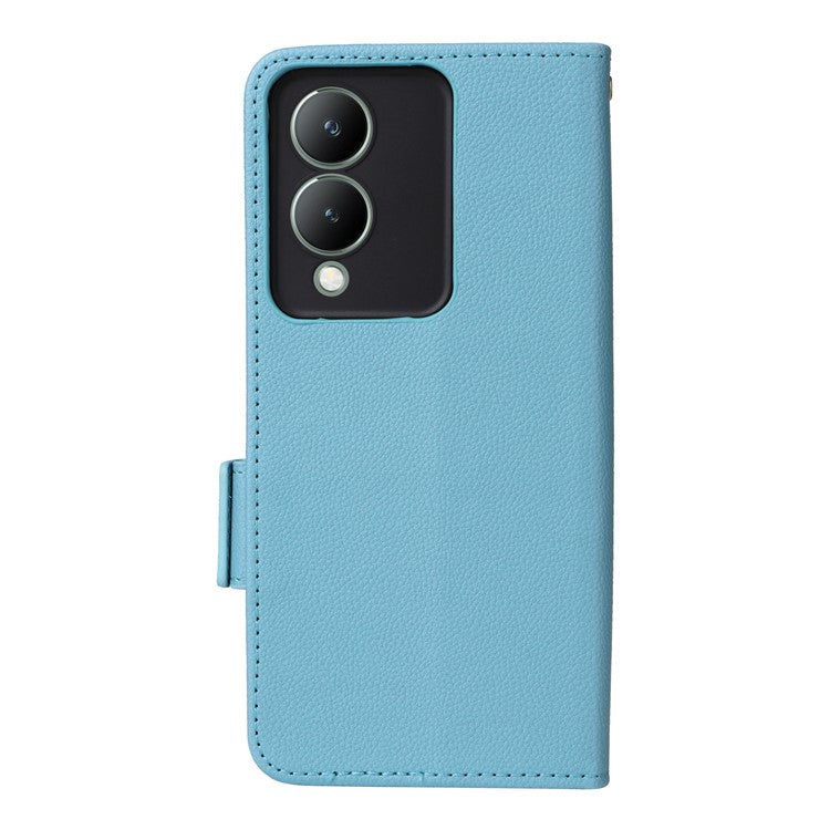 For vivo Y17s 4G / Y33t (2023) V2317A Case Mobile Phone Litchi Texture Leather Cover with Strap - Baby Blue