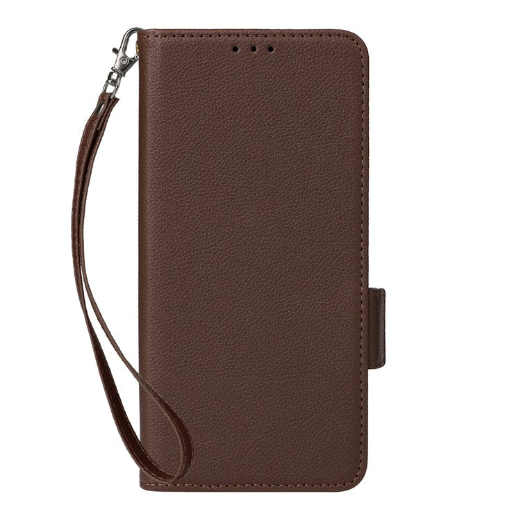 For vivo Y17s 4G / Y33t (2023) V2317A Case Mobile Phone Litchi Texture Leather Cover with Strap - Brown