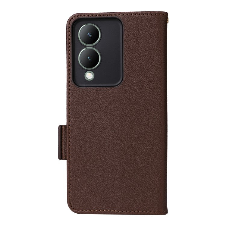 For vivo Y17s 4G / Y33t (2023) V2317A Case Mobile Phone Litchi Texture Leather Cover with Strap - Brown