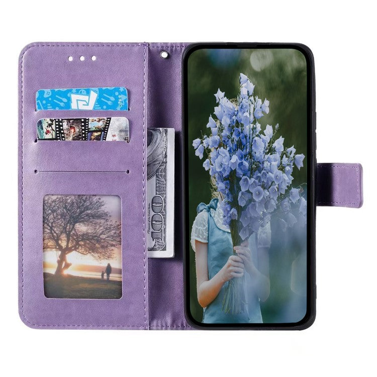 For Samsung Galaxy S24 Leather Case Mandala Flower Wallet Cover with Strap - Purple