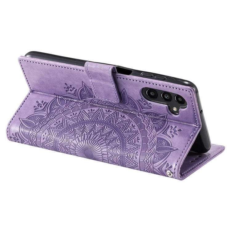 For Samsung Galaxy S24 Leather Case Mandala Flower Wallet Cover with Strap - Purple