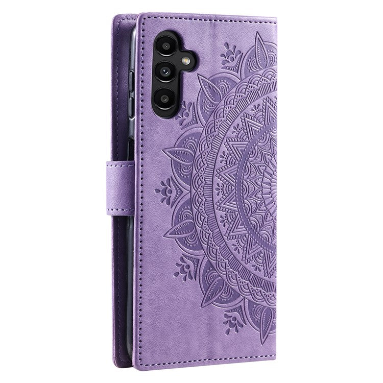 For Samsung Galaxy S24 Leather Case Mandala Flower Wallet Cover with Strap - Purple