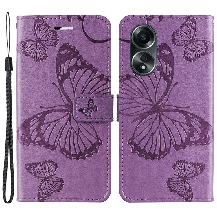 KT Imprinting Flower Series-2 For Oppo A58 4G Case Butterfly Imprint Wallet Stand PU Leather Phone Cover - Purple