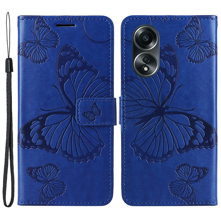 KT Imprinting Flower Series-2 For Oppo A58 4G Case Butterfly Imprint Wallet Stand PU Leather Phone Cover - Blue