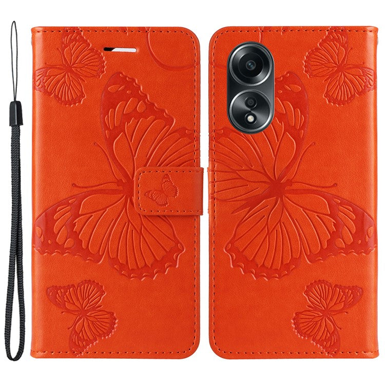 KT Imprinting Flower Series-2 For Oppo A58 4G Case Butterfly Imprint Wallet Stand PU Leather Phone Cover - Orange