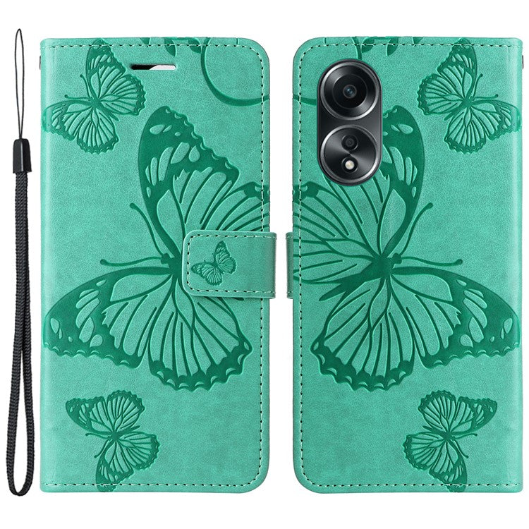 KT Imprinting Flower Series-2 For Oppo A58 4G Case Butterfly Imprint Wallet Stand PU Leather Phone Cover - Green