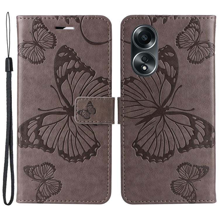 KT Imprinting Flower Series-2 For Oppo A58 4G Case Butterfly Imprint Wallet Stand PU Leather Phone Cover - Grey