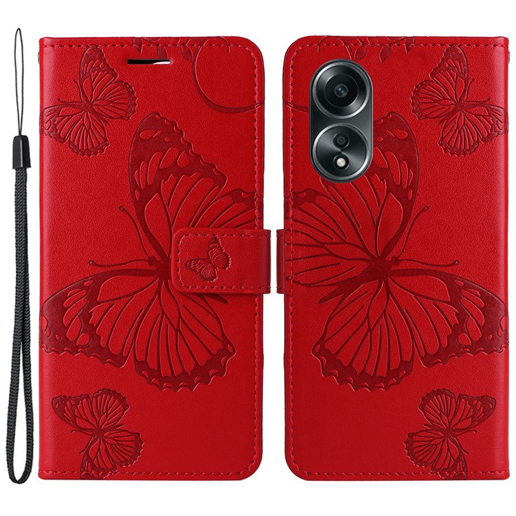 KT Imprinting Flower Series-2 For Oppo A58 4G Case Butterfly Imprint Wallet Stand PU Leather Phone Cover - Red