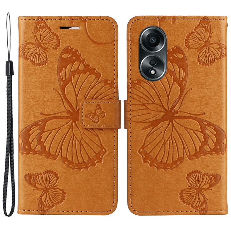 KT Imprinting Flower Series-2 For Oppo A58 4G Case Butterfly Imprint Wallet Stand PU Leather Phone Cover - Yellow