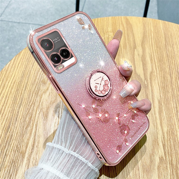 KADEM For vivo Y21 / Y33s / Y21s / Y21t 4G / Y21e 4G / Y21a 4G / Y33t 4G Cover TPU Phone Kickstand Case - Rose Gold