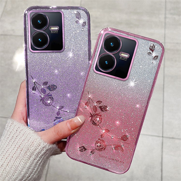 KADEM For vivo Y22 4G / Y22s 4G Case Soft TPU Flower Decor Phone Cover - Purple