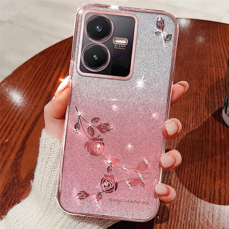 KADEM For vivo Y22 4G / Y22s 4G Case Soft TPU Flower Decor Phone Cover - Rose Gold