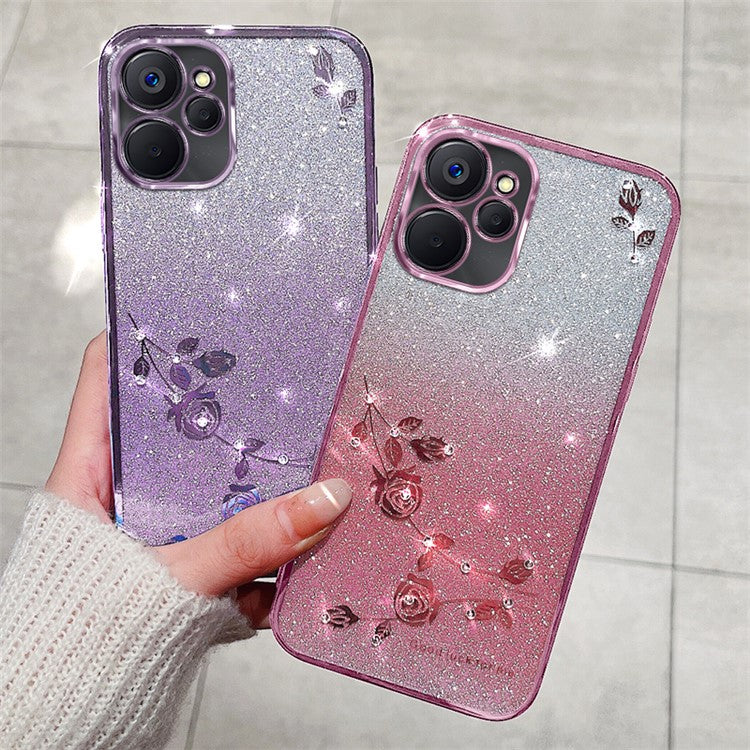 KADEM For vivo Y22 4G / Y22s 4G Case Shiny Flower Pattern TPU Phone Cover with Strap - Purple