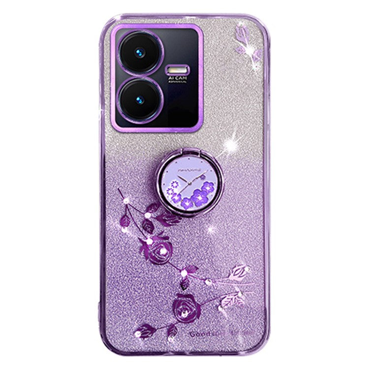 KADEM For vivo Y22 4G / Y22s 4G Case Rhinestone Decor Flower Pattern TPU Phone Cover - Purple