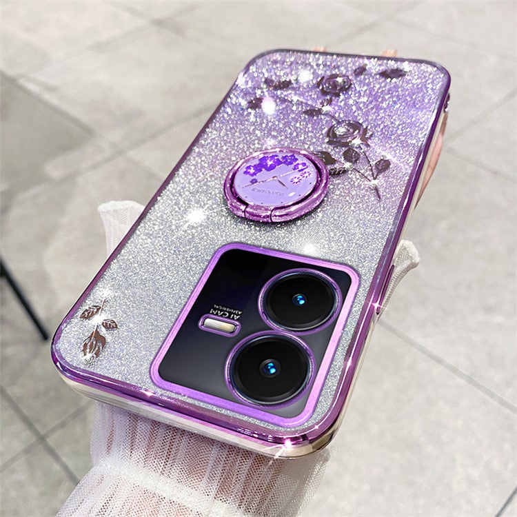 KADEM For vivo Y22 4G / Y22s 4G Case Rhinestone Decor Flower Pattern TPU Phone Cover - Purple