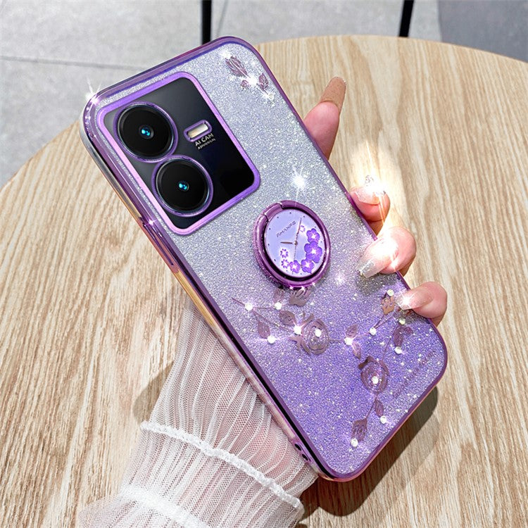 KADEM For vivo Y22 4G / Y22s 4G Case Rhinestone Decor Flower Pattern TPU Phone Cover - Purple