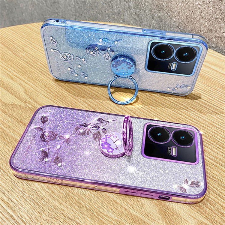 KADEM For vivo Y22 4G / Y22s 4G Case Rhinestone Decor Flower Pattern TPU Phone Cover - Purple