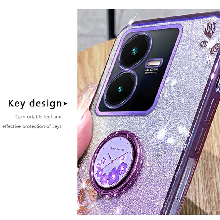 KADEM For vivo Y22 4G / Y22s 4G Case Rhinestone Decor Flower Pattern TPU Phone Cover - Purple