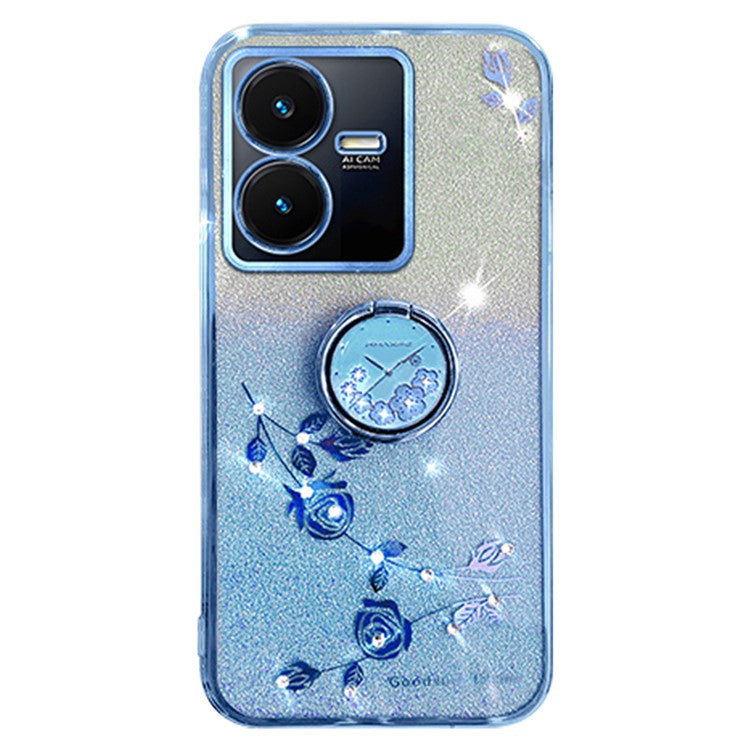 KADEM For vivo Y22 4G / Y22s 4G Case Rhinestone Decor Flower Pattern TPU Phone Cover - Blue