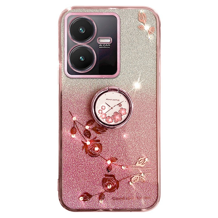 KADEM For vivo Y22 4G / Y22s 4G Case Rhinestone Decor Flower Pattern TPU Phone Cover - Rose Gold