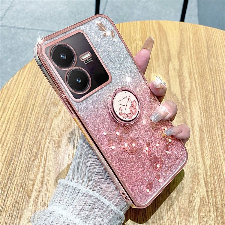 KADEM For vivo Y22 4G / Y22s 4G Case Rhinestone Decor Flower Pattern TPU Phone Cover - Rose Gold